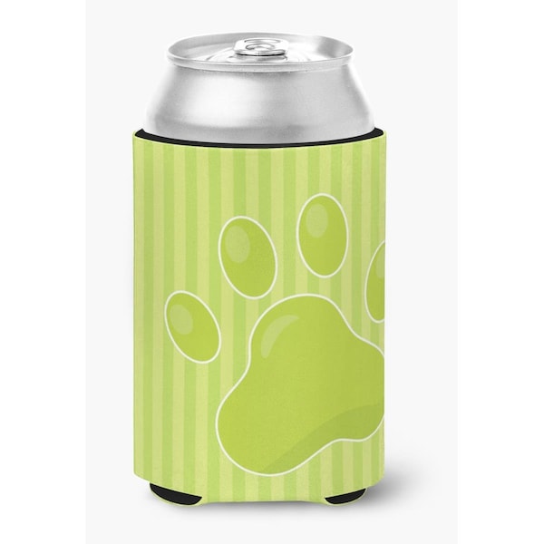 Carolines Treasures Puppy Pawprint Green Stripes Can or Bottle Hugger - BB7074CC