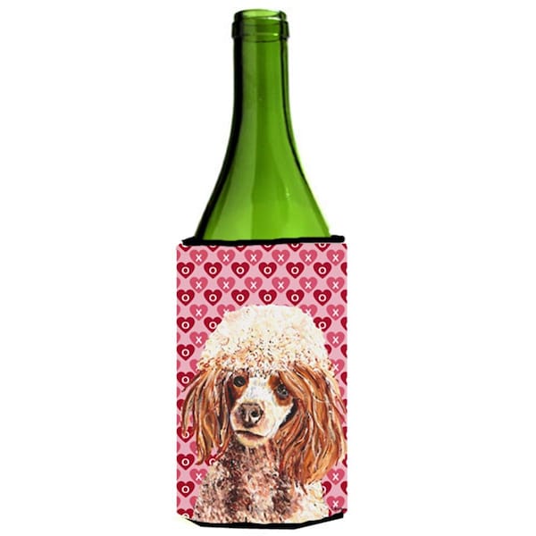 Carolines Treasures Red Miniature Poodle Hearts And Love Wine bottle sleeve Hugger  24 Oz. - SC9699LITERK