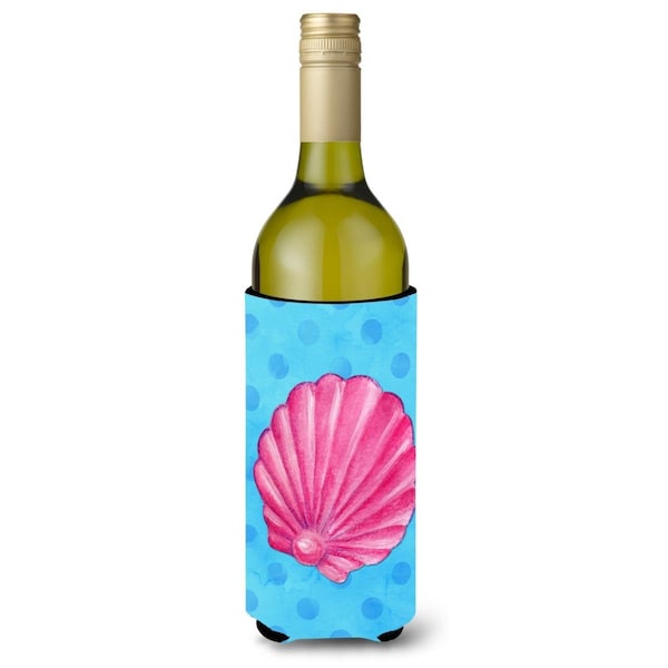 Carolines Treasures Pink Sea Shell Blue Polkadot Wine Bottle Beverge Insulator Hugger - BB8241LITERK