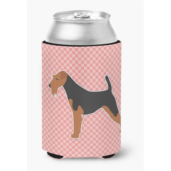 Carolines Treasures Welsh Terrier Checkerboard Pink Can or Bottle Hugger - BB3585CC