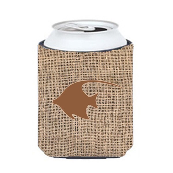 Carolines Treasures Angel Fish Burlap And Brown Can Or Bottle  Hugger - BB1019-BL-BN-CC