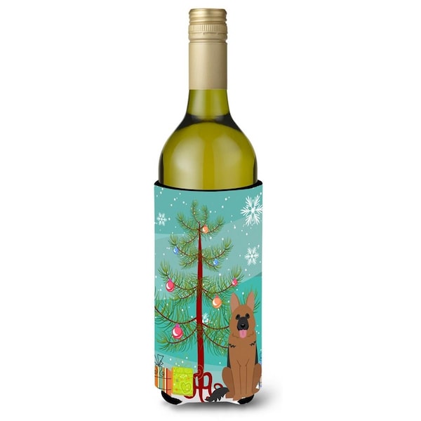 Carolines Treasures Merry Christmas Tree German Shepherd Wine Bottle Beverge Insulator Hugger - BB4192LITERK