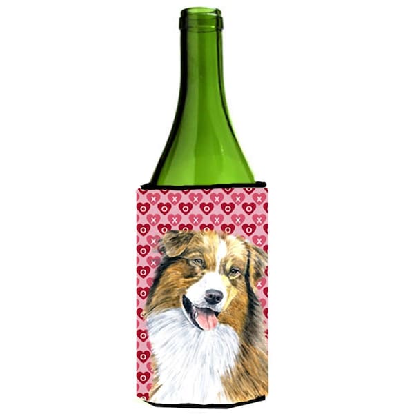 Carolines Treasures Australian Shepherd Hearts Valentines Day Wine bottle sleeve Hugger - SC9242LITERK