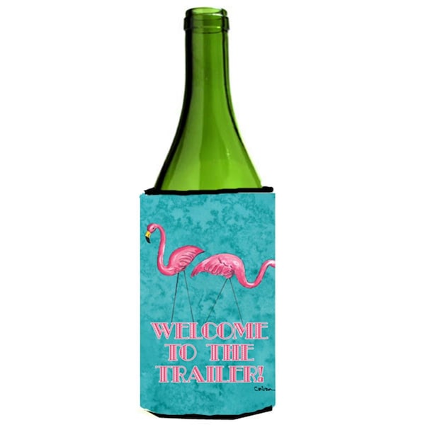 Carolines Treasures Welcome To The Trailer With Flamingos Wine bottle sleeve Hugger - 24 oz. - 8757LITERK