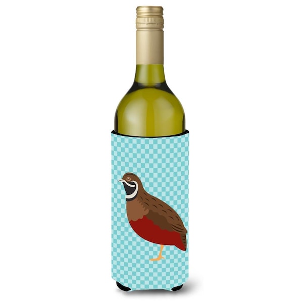 Carolines Treasures Chinese Painted or King Quail Blue Check Wine Bottle Beverge Insulator Hugger - BB8130LITERK
