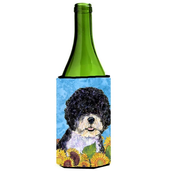 Carolines Treasures Portuguese Water Dog In Summer Flowers Wine bottle sleeve Hugger - 24 oz. - SS4124LITERK