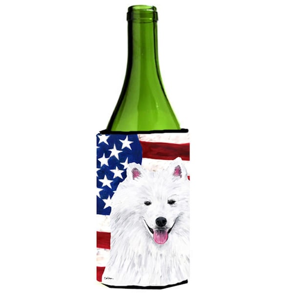 Carolines Treasures Usa American Flag With American Eskimo Wine bottle sleeve Hugger - 24 oz. - SC9023LITERK