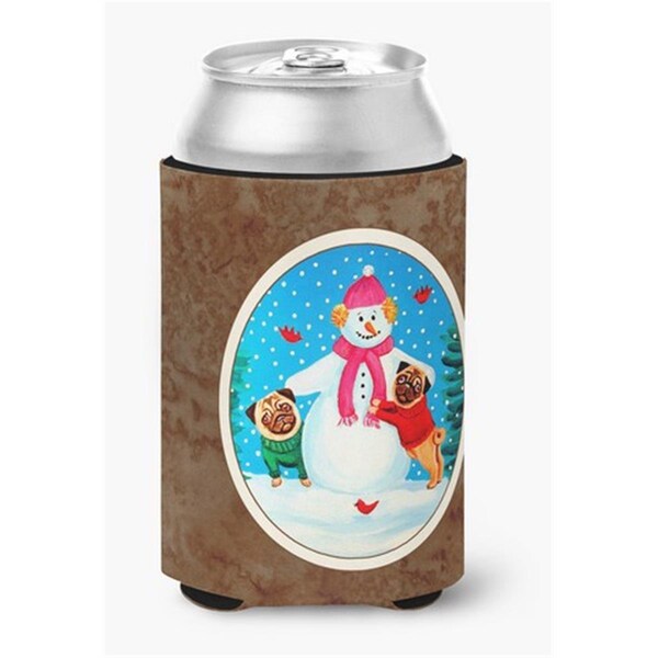 Carolines Treasures Snowman with Pug Winter Snowman Can or Bottle Hugger - 7115CC