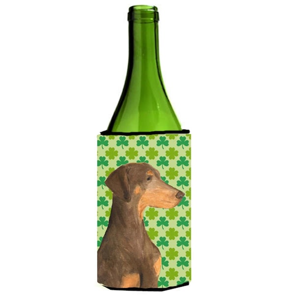 Carolines Treasures Doberman St. Patricks Day Shamrock Wine bottle sleeve Hugger - 24 oz. - SS4410LITERK