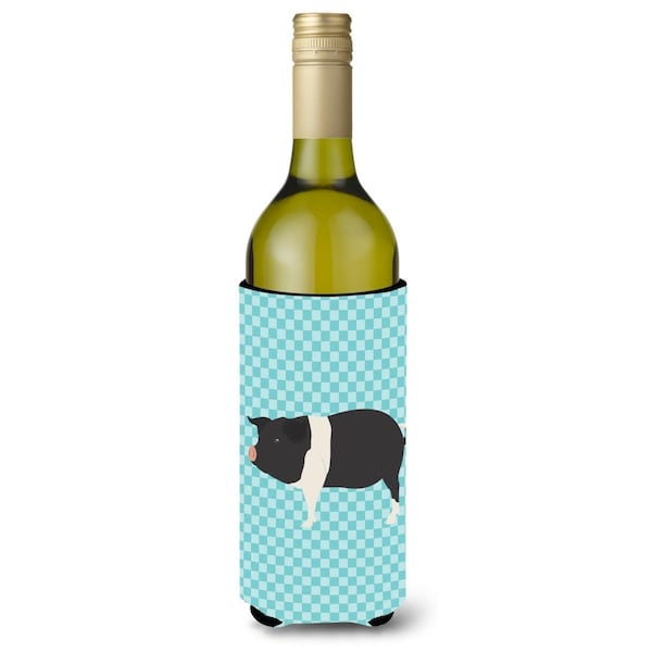 Carolines Treasures Hampshire Pig Blue Check Wine Bottle Beverge Insulator Hugger - BB8113LITERK
