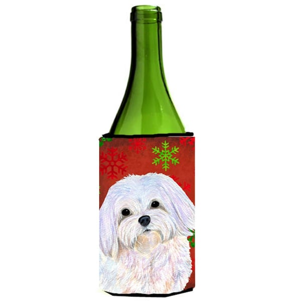 Carolines Treasures Maltese Snowflakes Holiday Christmas Wine bottle sleeve Hugger - 24 oz. - SS4689LITERK