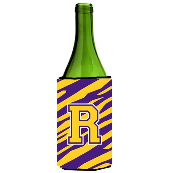 Carolines Treasures Tiger Stripe - Purple Gold Monogram Initial R Wine Bottle  Hugger - CJ1022-RLITERK