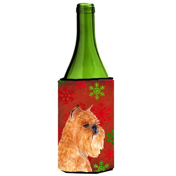 Carolines Treasures Brussels Griffon Red And Green Snowflakes Holiday Christmas Wine bottle sleeve - 22 To 24 oz. - SS4701LITERK