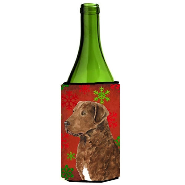 Carolines Treasures Chesapeake Bay Retriever Red Snowflakes Holiday Christmas Wine bottle sleeve - SS4738LITERK