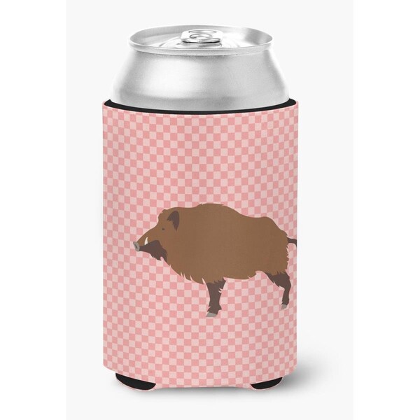 Carolines Treasures Wild Boar Pig Pink Check Can or Bottle Hugger - BB7936CC