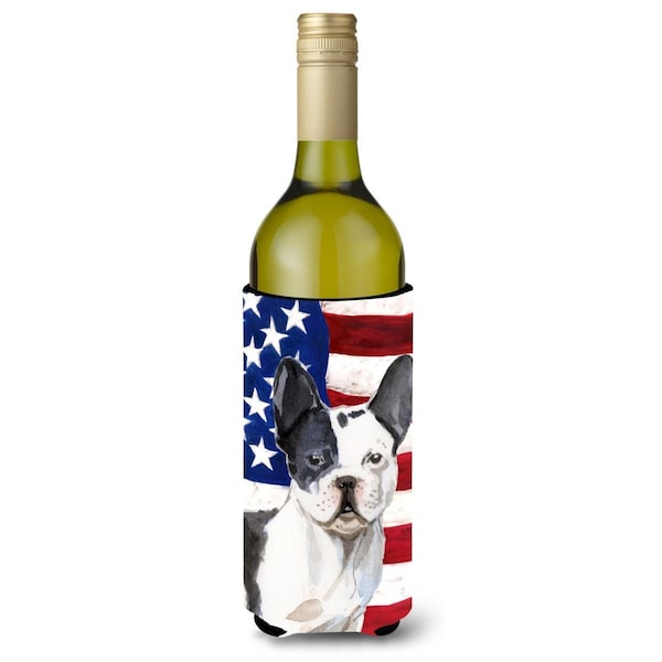 Carolines Treasures Black White French Bulldog Patriotic Wine Bottle Beverge Insulator Hugger - BB9372LITERK