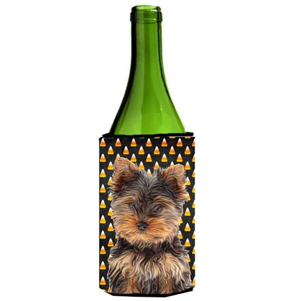 Carolines Treasures Candy Corn Halloween Yorkie Puppy & Yorkshire Terrier Wine bottle sleeve Hugger - KJ1216LITERK