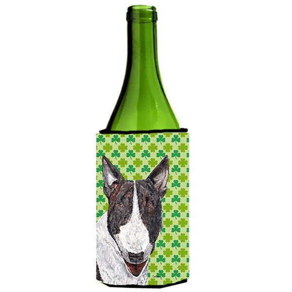 Carolines Treasures Bull Terrier St Patricks Irish Wine bottle sleeve Hugger - 24 oz. - SC9575LITERK