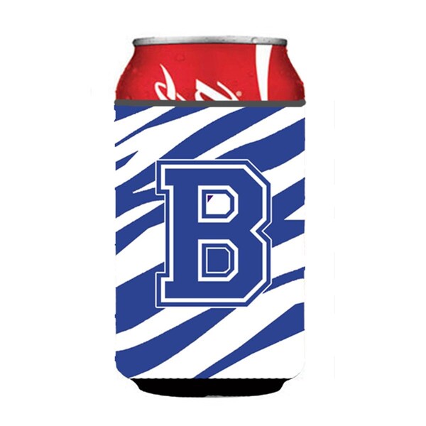 Carolines Treasures Letter B Initial Monogram - Tiger Stripe Blue And White Can Or Bottle  Hugger - CJ1034-BCC