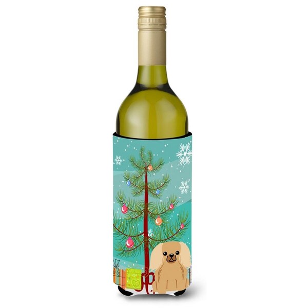 Carolines Treasures Merry Christmas Tree Pekingnese Fawn Sable Wine Bottle Beverge Insulator Hugger - BB4229LITERK