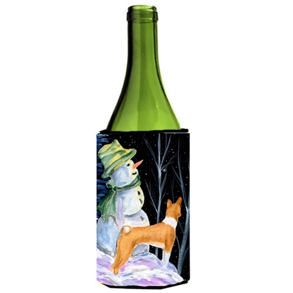 Carolines Treasures Snowman With Basenji Wine bottle sleeve Hugger - 24 oz. - SS8556LITERK