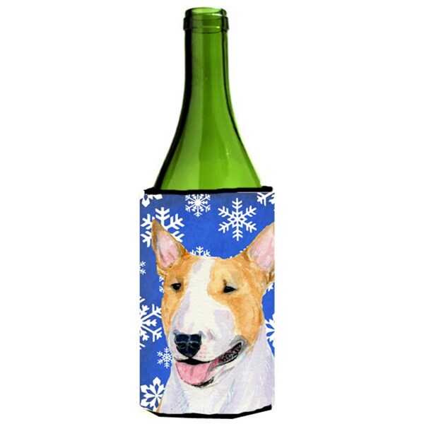 Carolines Treasures Bull Terrier Winter Snowflakes Holiday Wine bottle sleeve Hugger 24 oz. - SS4634LITERK