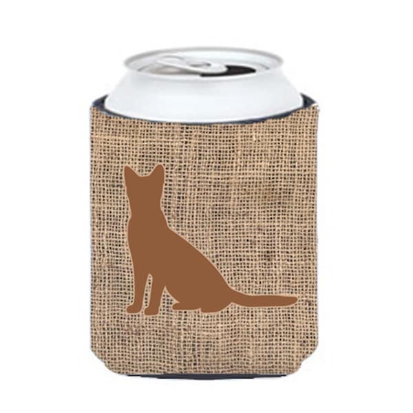 Carolines Treasures Cat Burlap And Brown Can Or Bottle  Hugger - BB1071-BL-BN-CC