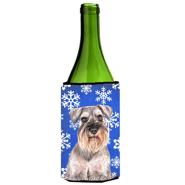 Carolines Treasures Winter Snowflakes Holiday Schnauzer Wine bottle sleeve Hugger - KJ1179LITERK
