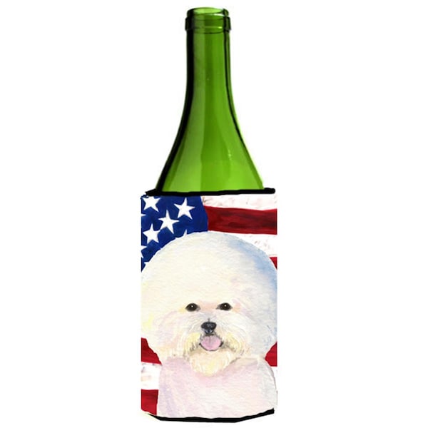 Carolines Treasures Usa American Flag With Bichon Frise Wine Bottle  Hugger - 24 oz. - SS4011LITERK