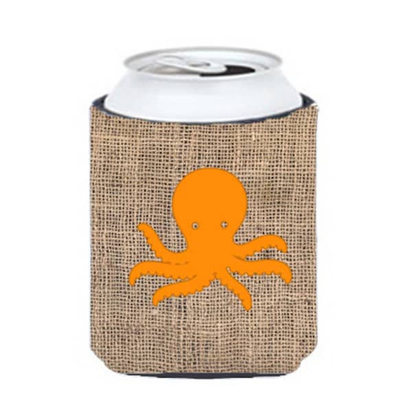 Carolines Treasures Octopus Burlap And Orange Can Or Bottle  Hugger - BB1090-BL-OR-CC
