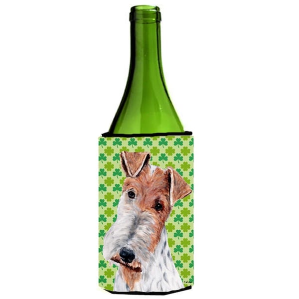 Carolines Treasures Wire Fox Terrier Lucky Shamrock St. Patricks Day Wine bottle sleeve Hugger  24 Oz. - SC9724LITERK
