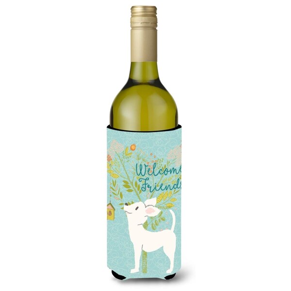 Carolines Treasures Welcome Friends White Chihuahua Wine Bottle Beverge Insulator Hugger - BB7629LITERK