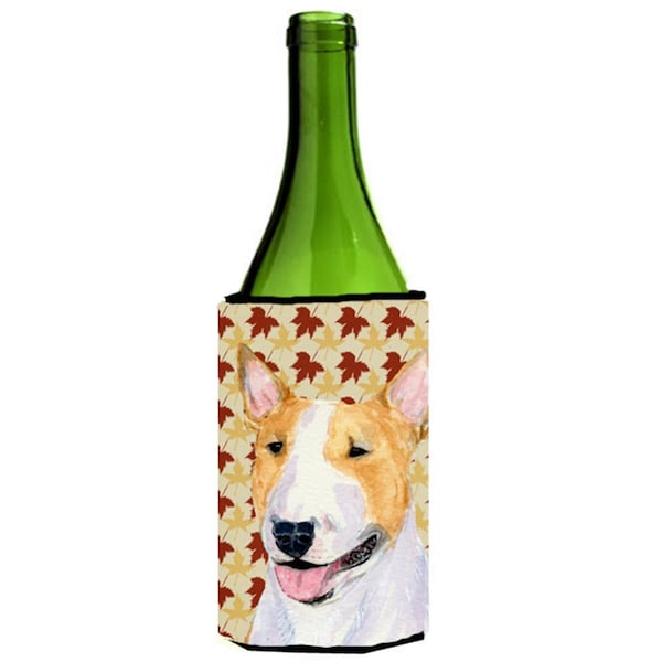 Carolines Treasures Bull Terrier Fall Leaves Portrait Wine bottle sleeve Hugger - SS4360LITERK