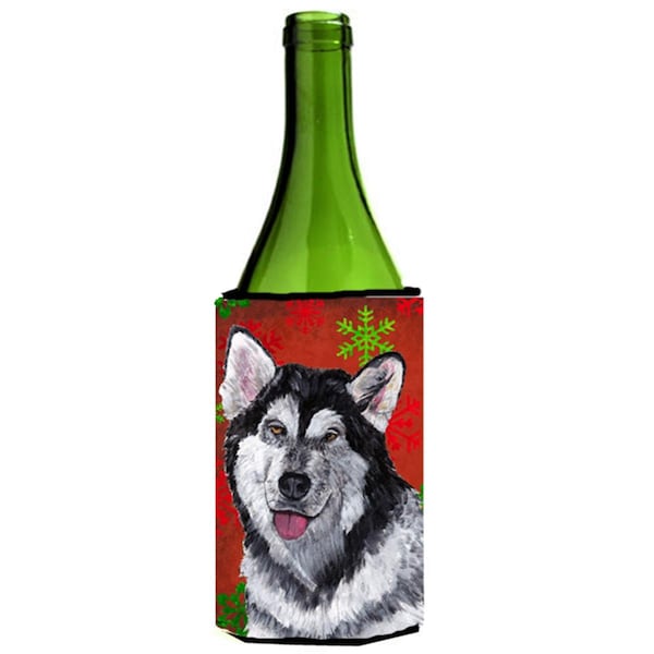 Carolines Treasures Alaskan Malamute Red Snowflakes Holiday Christmas Wine bottle sleeve Hugger - 24 Oz. - SC9492LITERK