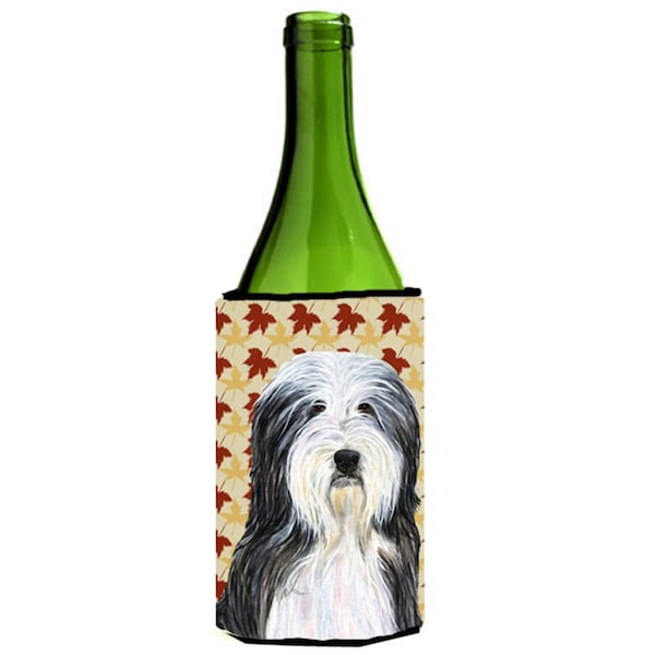 Carolines Treasures Bearded Collie Fall Leaves Portrait Wine bottle sleeve Hugger - SS4359LITERK