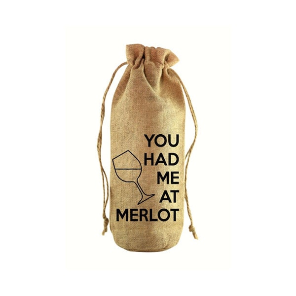 Zees Creations You Had Me At Merlot Jute Wine Bottle Sack - JB1017