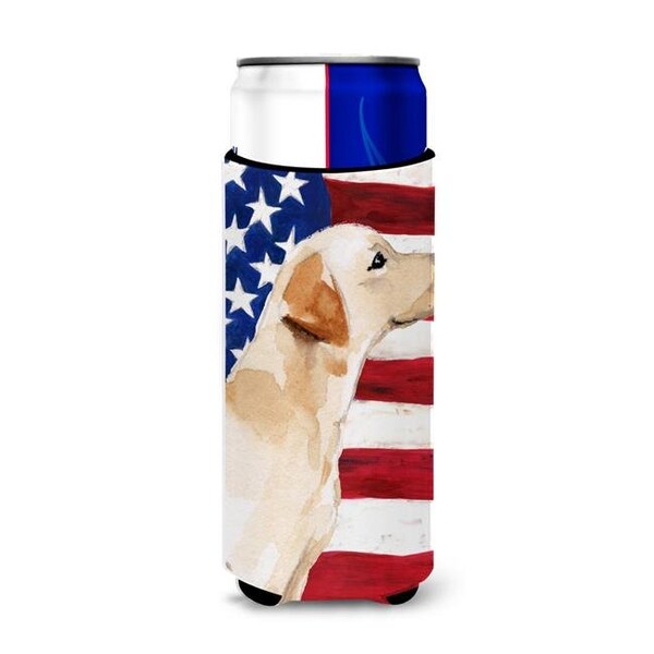 Carolines Treasures Carolines Treasures BB9388MUK Yellow Labrador No.2 Patriotic Michelob Ultra Hugger for Slim Cans - BB9388MUK