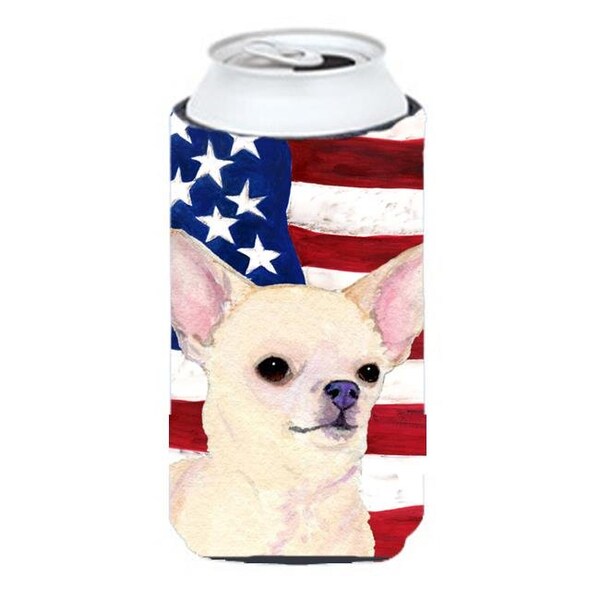 Carolines Treasures Carolines Treasures SS4228TBC Usa American Flag With Chihuahua Tall Boy bottle sleeve Hugger - SS4228TBC