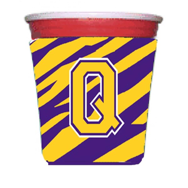 Carolines Treasures Tiger Stripe - Purple Gold Letter Q Monogram Initial Red Solo Cup  Hugger - CJ1022-Q-RSC