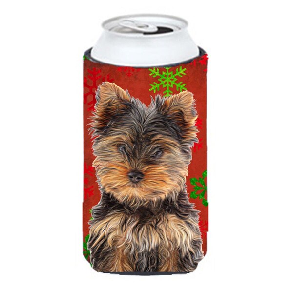 Carolines Treasures Red Snowflakes Holiday Christmas Yorkie Puppy & Yorkshire Terrier Tall Boy bottle sleeve Hugger - KJ1188TBC