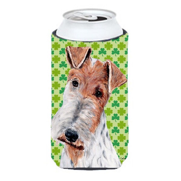 Carolines Treasures Wire Fox Terrier Lucky Shamrock St. Patricks Day Tall Boy bottle sleeve Hugger - 22 To 24 Oz. - SC9724TBC