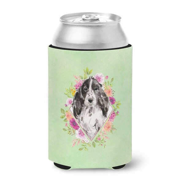 Carolines Treasures Black Parti Cocker Spaniel Green Flowers Can or Bottle Hugger - CK4404CC