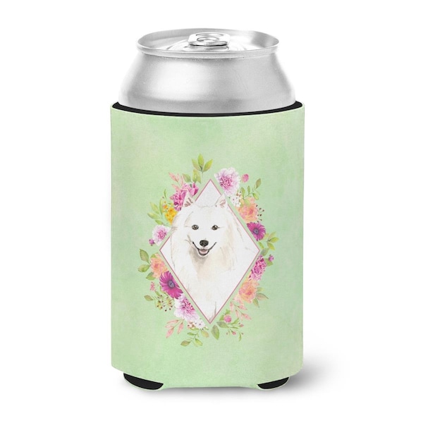 Carolines Treasures Japanese Spitz Green Flowers Can or Bottle Hugger - CK4389CC