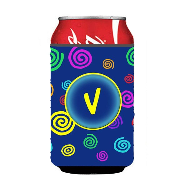 Carolines Treasures Letter V Initial Monogram - Blue Swirls Can or Bottle  Hugger - CJ1011-VCC
