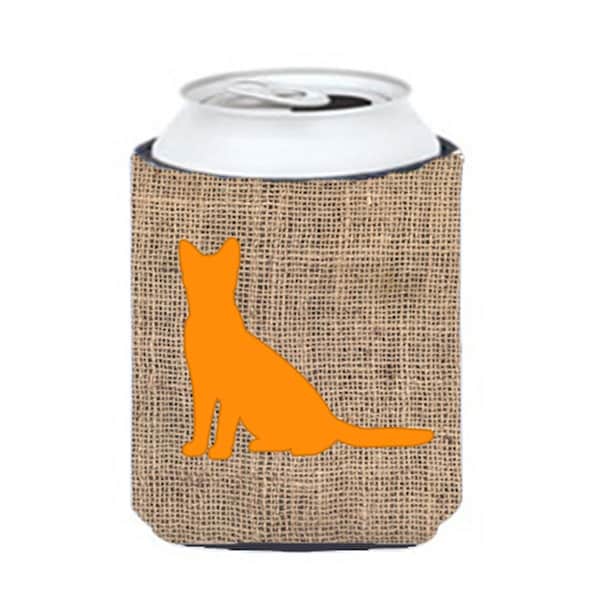 Carolines Treasures Cat Burlap And Orange Can Or Bottle  Hugger - BB1071-BL-OR-CC