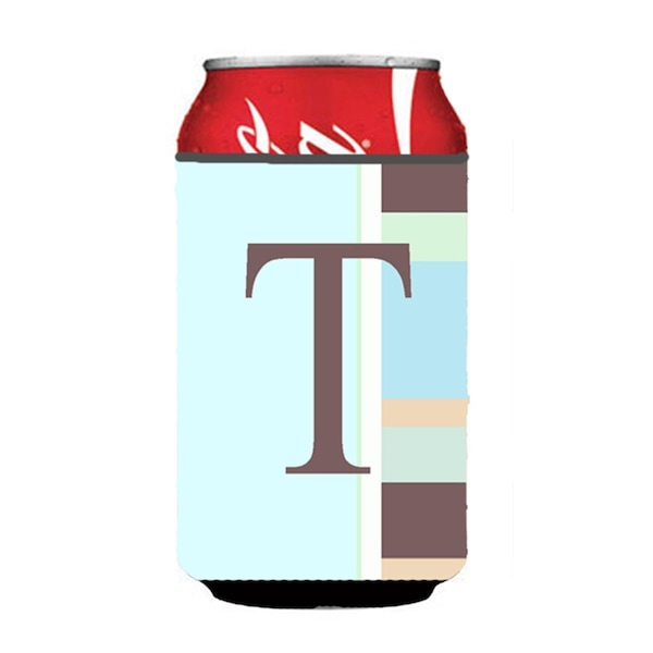 Carolines Treasures Letter T Initial Monogram - Blue Stripes Can or Bottle  Hugger - CJ1003-TCC