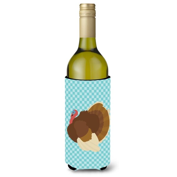 Carolines Treasures French Turkey Dindon Blue Check Wine Bottle Beverge Insulator Hugger - BB8164LITERK