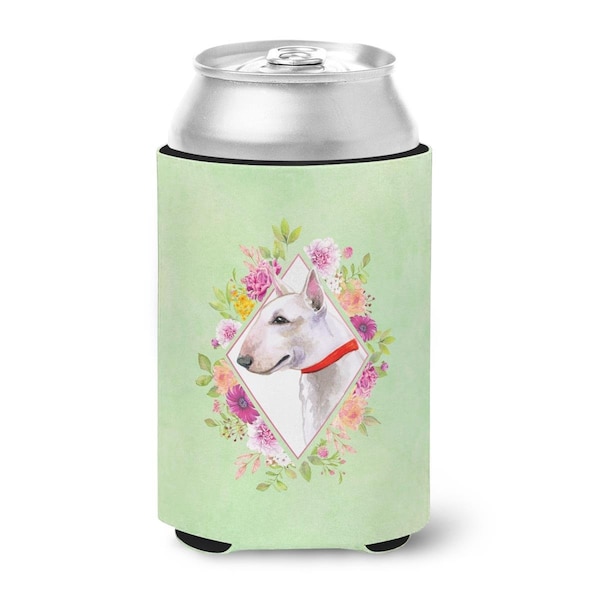 Carolines Treasures Bull Terrier Green Flowers Can or Bottle Hugger - CK4284CC