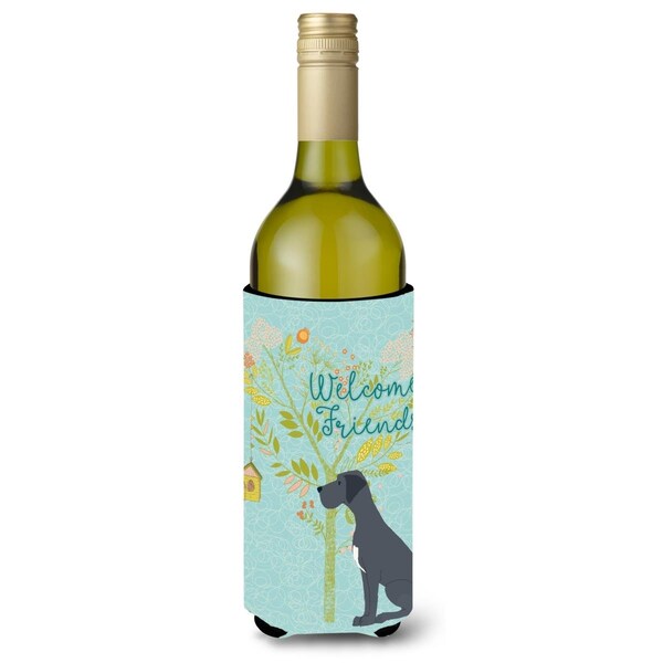 Carolines Treasures Welcome Friends Black Great Dane Wine Bottle Beverge Insulator Hugger - BB7587LITERK