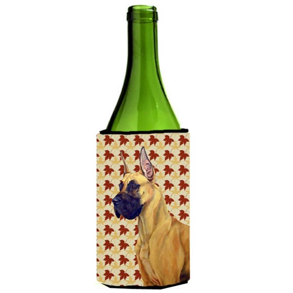Carolines Treasures Great Dane Fall Leaves Portrait Wine Bottle   Hugger - LH9085LITERK